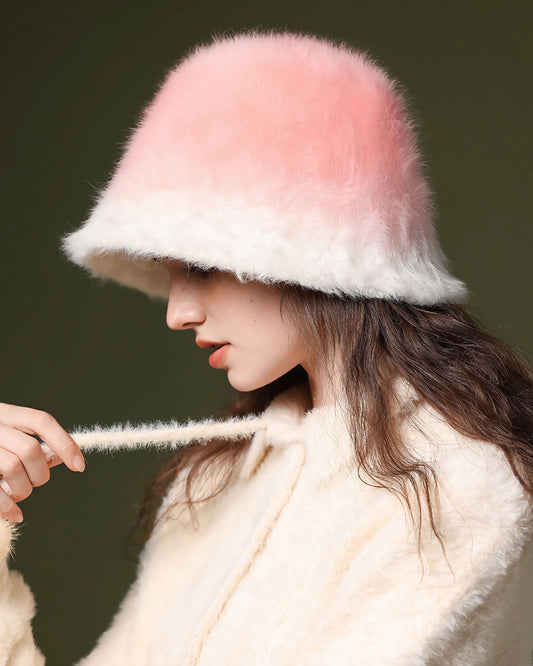 Embrace Elegance and Comfort with the Poptopping Soft Warm Rabbit Fur Pink Gradient Fisherman Hat