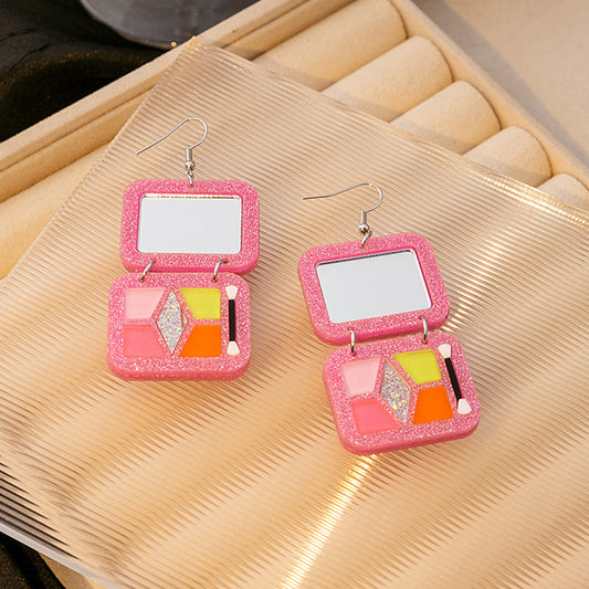 Mirror Magic: Eyeshadow Palette Earrings with Sequin Sparkle