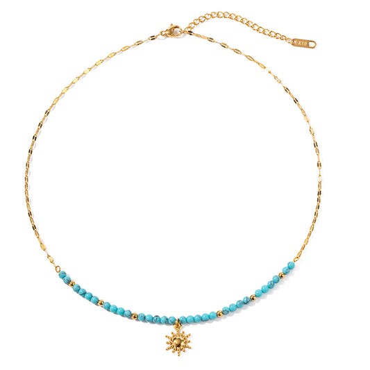 Bohemian Style Turquoise Sun Necklace Does Not Lose Color and Does not Hurt the Skin