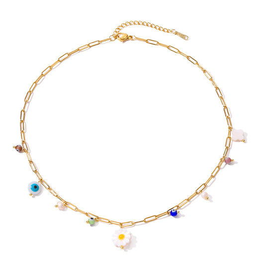 Colorful Fresh Daisy Flower Colorblocking Design Collar Chain