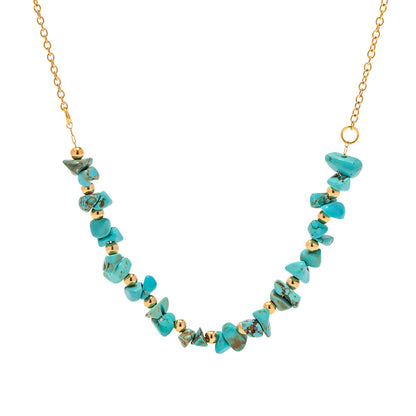 18k Gold Stainless Steel Turquoise Natural Stone Pendant Necklace