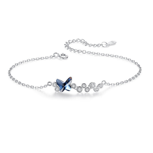 S925 Sterling Silver Butterfly Crystal Bracelet