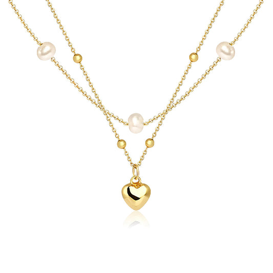 14K Gold Plated Layered Heart Pendant Necklace