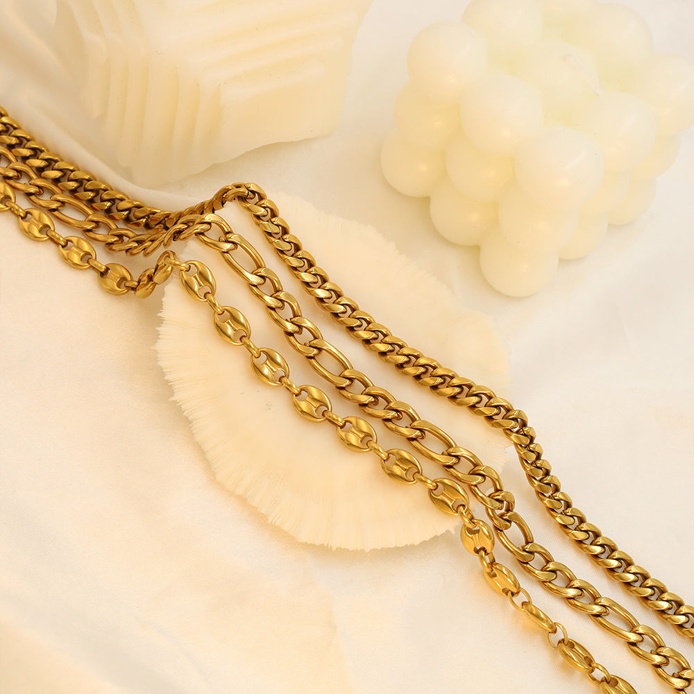 18k Gold Plated Stainless Steel Cuban Chain Snakebone Necklace