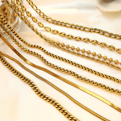 18k Gold Plated Stainless Steel Cuban Chain Snakebone Necklace