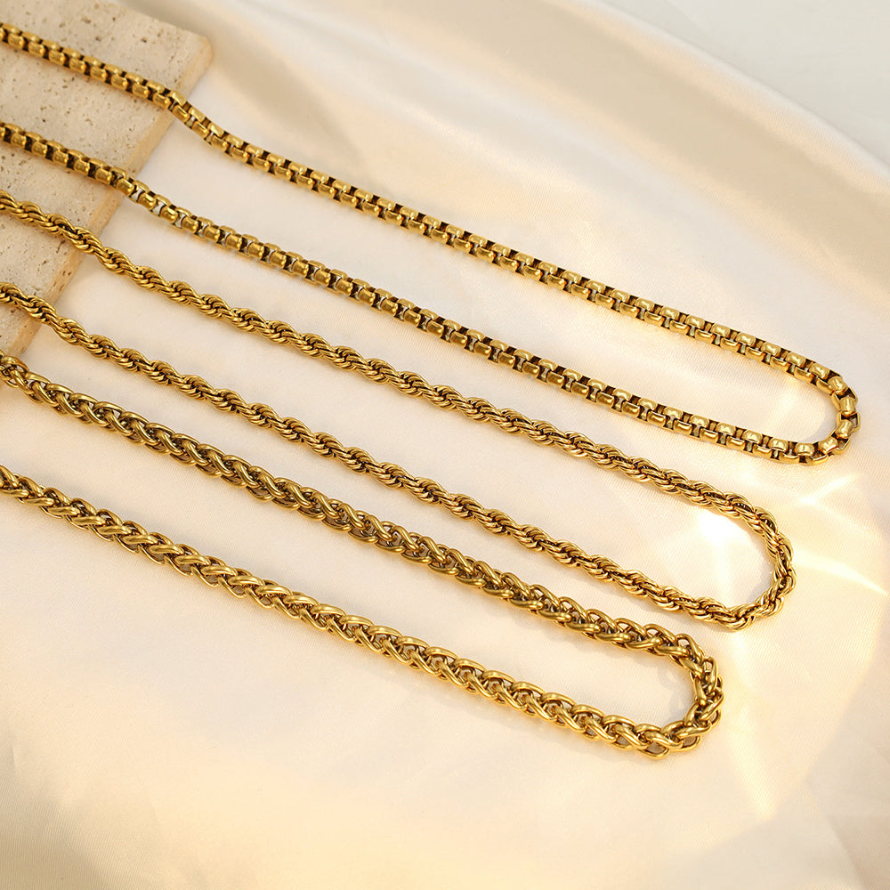 18k Gold Plated Stainless Steel Cuban Chain Snakebone Necklace