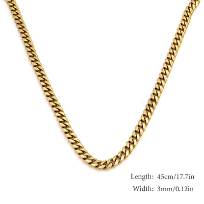 18k Gold Plated Stainless Steel Cuban Chain Snakebone Necklace