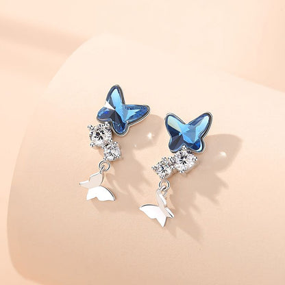 925 Sterling Silver Butterfly Earrings Crystal Earrings