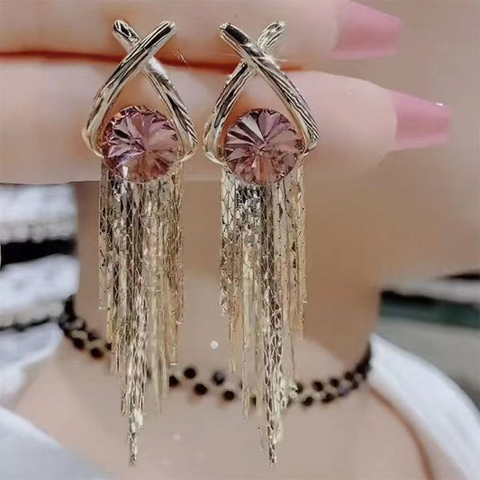 PopTopping Purple Zirconia Tassel Earrings