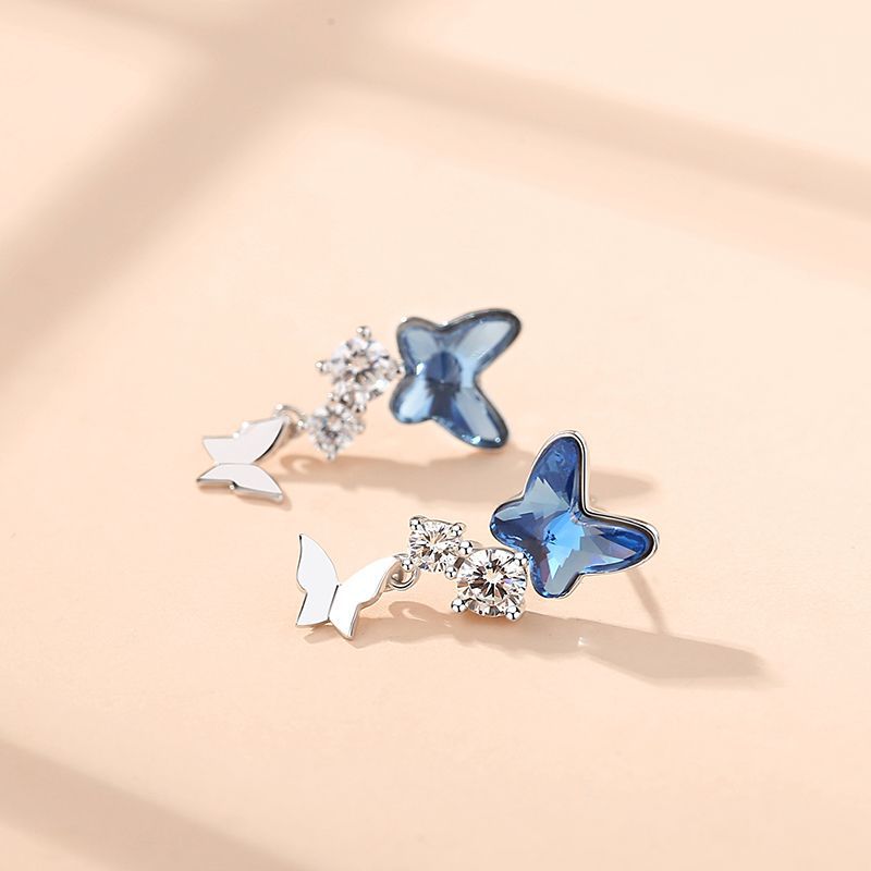 925 Sterling Silver Butterfly Earrings Crystal Earrings