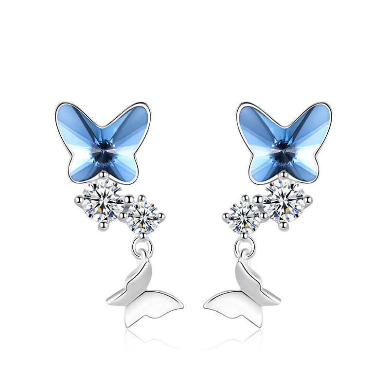 925 Sterling Silver Butterfly Earrings Crystal Earrings