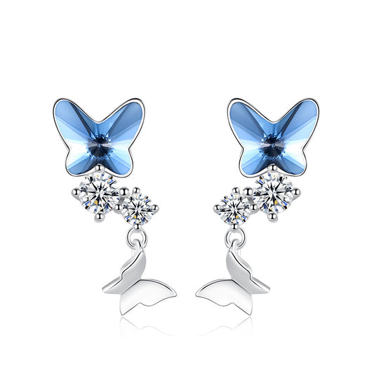 925 Sterling Silver Butterfly Earrings Crystal Earrings