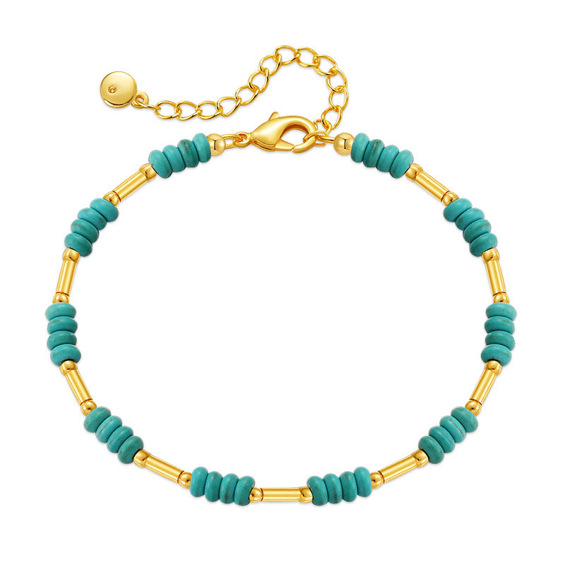 Pure Handmade Turquoise Bracelet Copper Plated 18K Genuine Gold Turquoise Bracelet