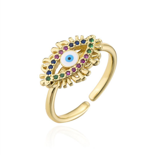 PopTopping Fashion Colorful Oil Drip Zirconia Ring Personalized Simple Eye Ring