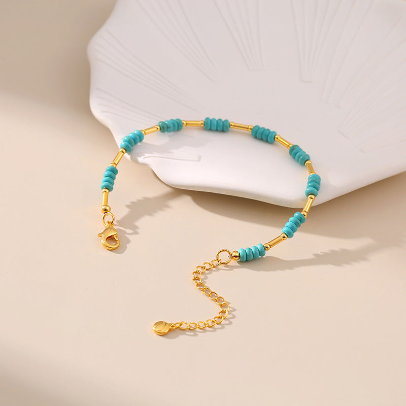 Pure Handmade Turquoise Bracelet Copper Plated 18K Genuine Gold Turquoise Bracelet