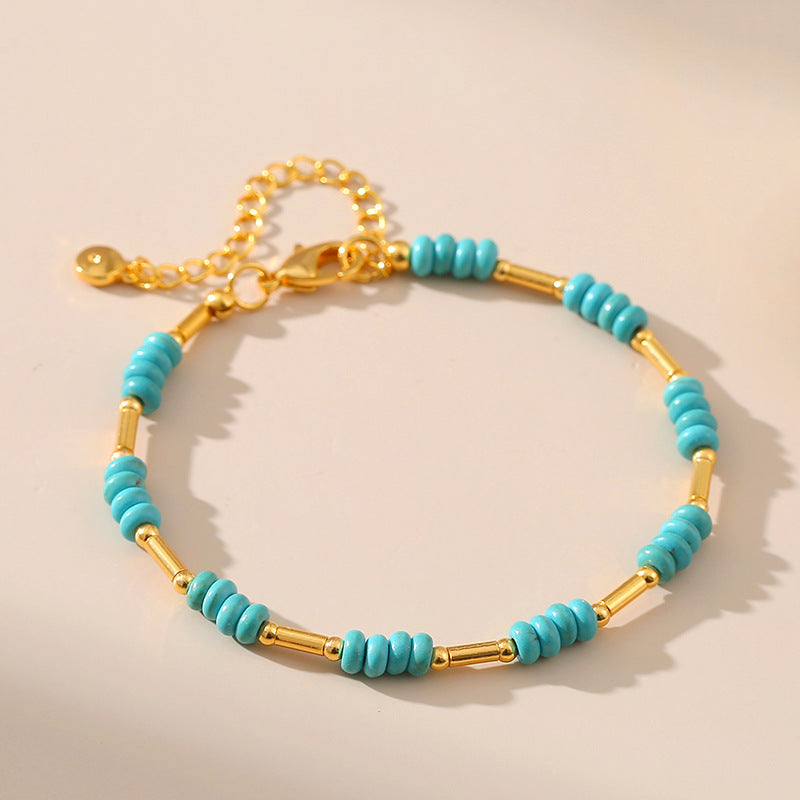 Pure Handmade Turquoise Bracelet Copper Plated 18K Genuine Gold Turquoise Bracelet