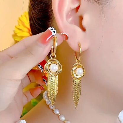 PopTopping Spiral Pearl Tassel Earrings