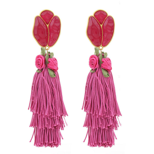 PopTopping Boho Long Floral Tassel Earrings