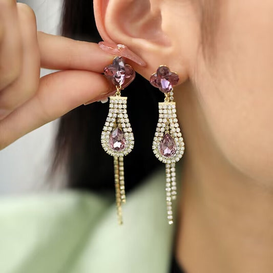 PopTopping Zirconia Flower Tassel Earrings