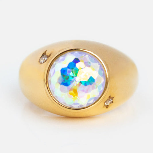 PopTopping 18K Copper Genuine Gold Plated Opal Round Ring