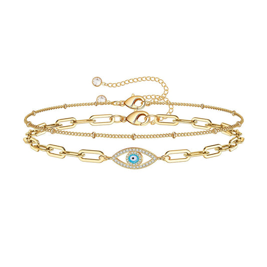 Poptopping Gold Double Zirconia Blue Devil's Eye Bracelet