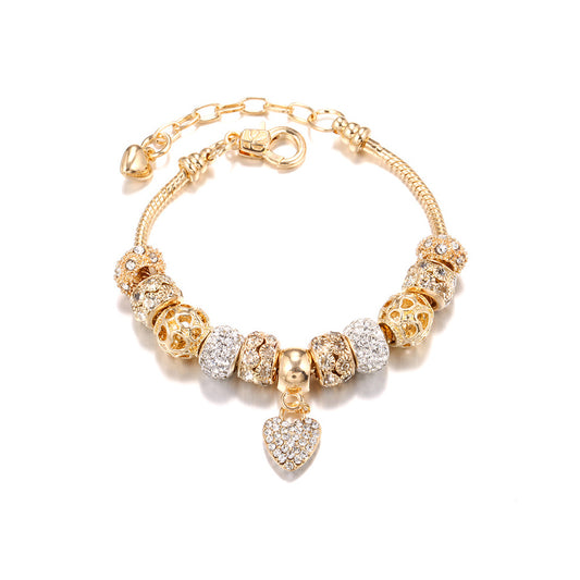 Golden Full Diamonds DIY Alloy Large Hole Beads Bracelet