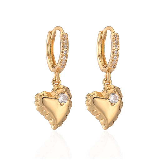 Poptopping Fashion Heart Zirconia Copper Stud Earrings