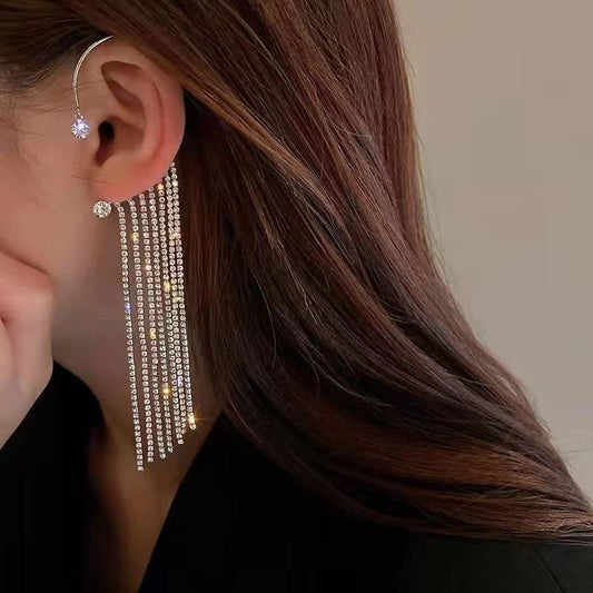 PopTopping Long Chain Tassel Earrings with Diamonds