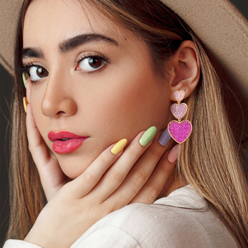 Silver pastel pink long earrings | Adorna