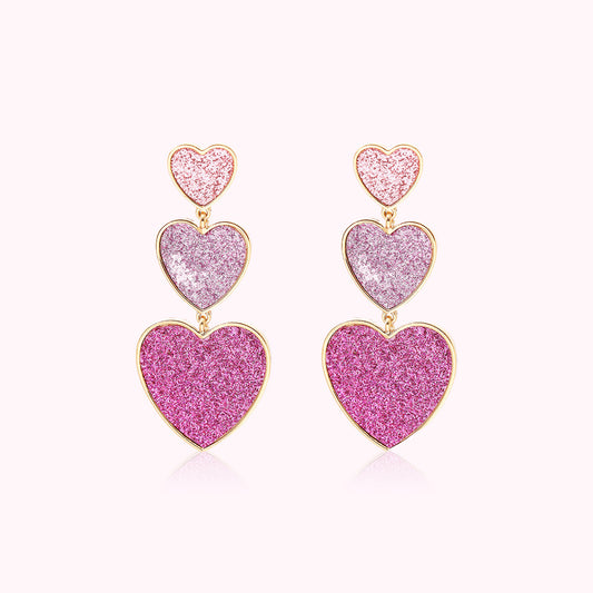 PopTopping Gold And Pink Earrings Love Heart Drop Earrings For Women