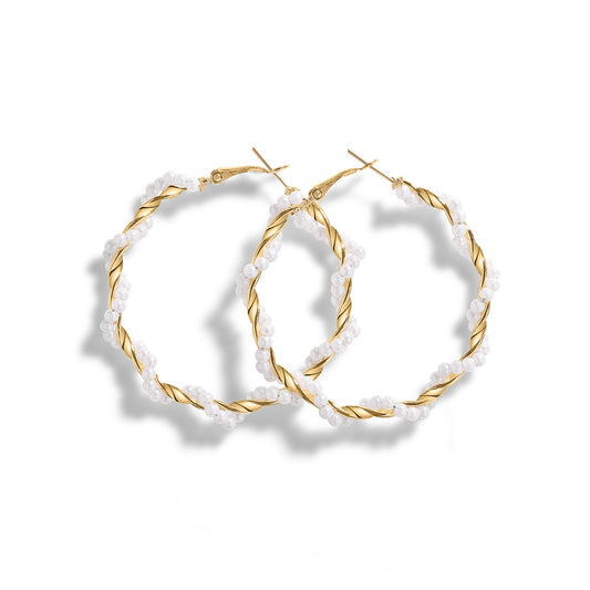 PopTopping Gold And Pearl Hoop Earrings White Pearl Hoop Earrings