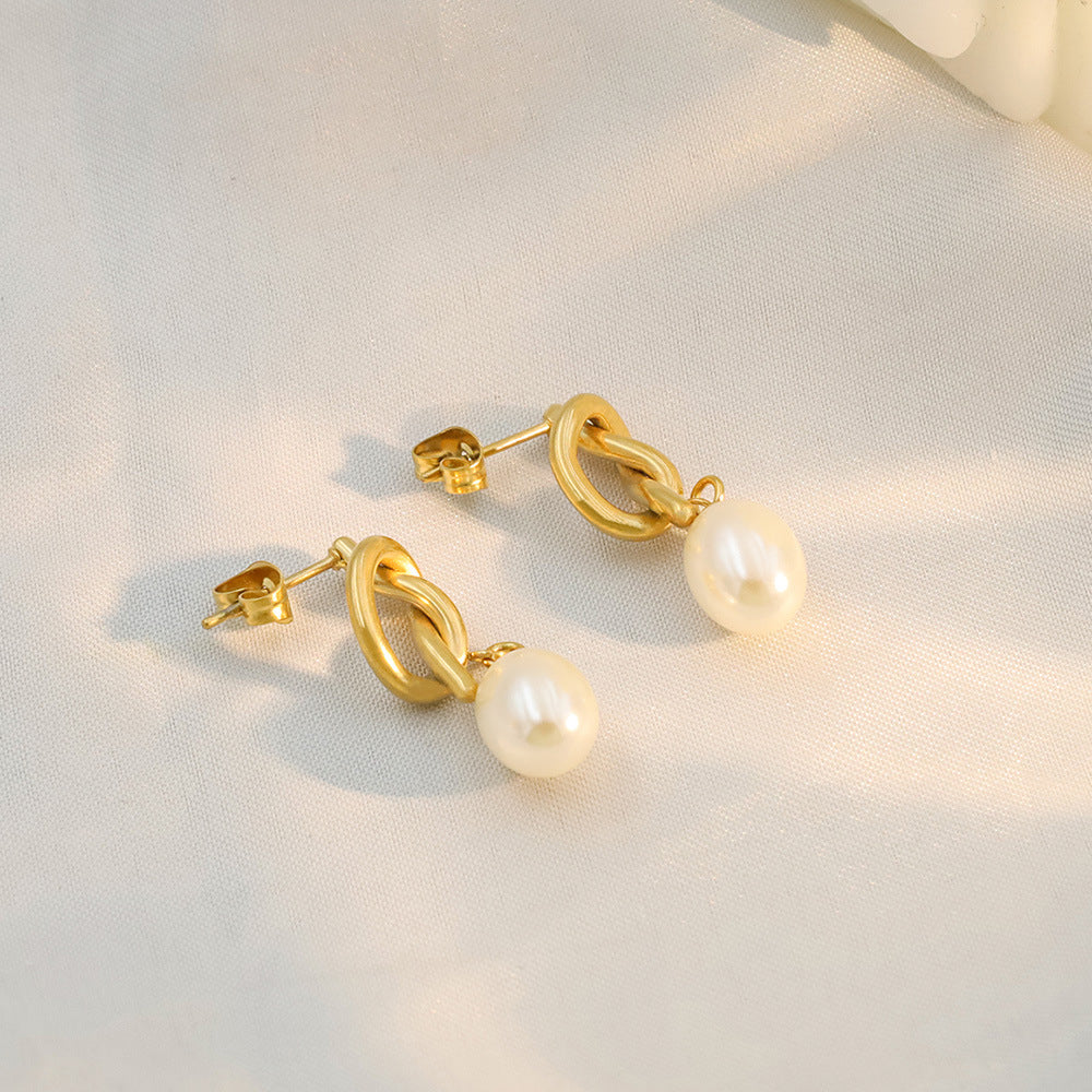 Poptopping 18k French Vintage Knotted Pearl Stud Earrings