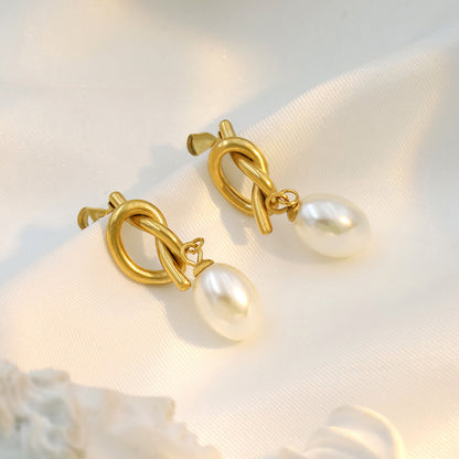 Poptopping 18k French Vintage Knotted Pearl Stud Earrings