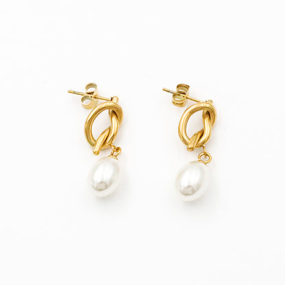 Poptopping 18k French Vintage Knotted Pearl Stud Earrings