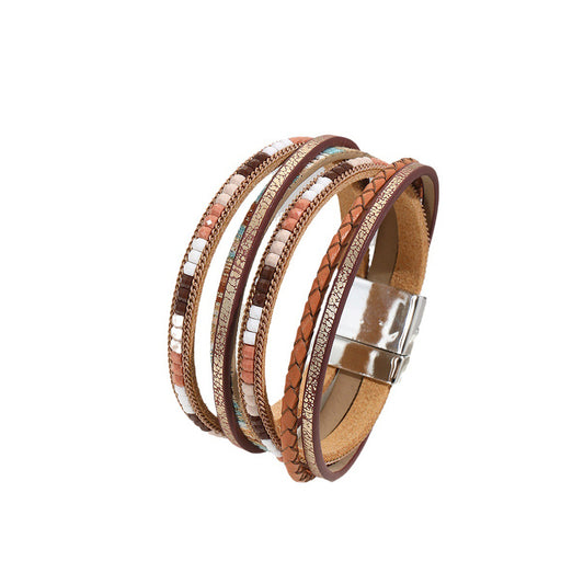 Poptopping Boho Multi-Layer Wrap Magnetic Closure Leather Bracelet