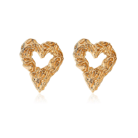 Poptopping Golden Hollow Retro Fashion OL Heart Stud Earrings