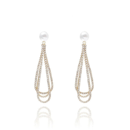 Poptopping 925 Silver Multi-Layers Tassel Earrings with Diamonds