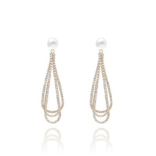 Poptopping 925 Silver Multi-Layers Tassel Earrings with Diamonds