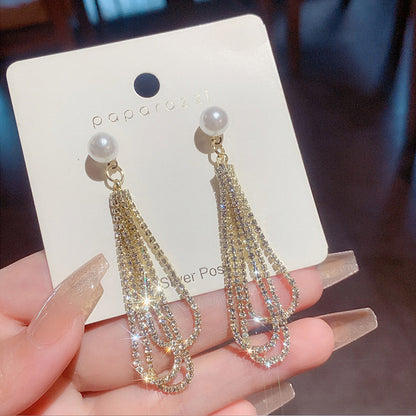 Poptopping 925 Silver Multi-Layers Tassel Earrings with Diamonds