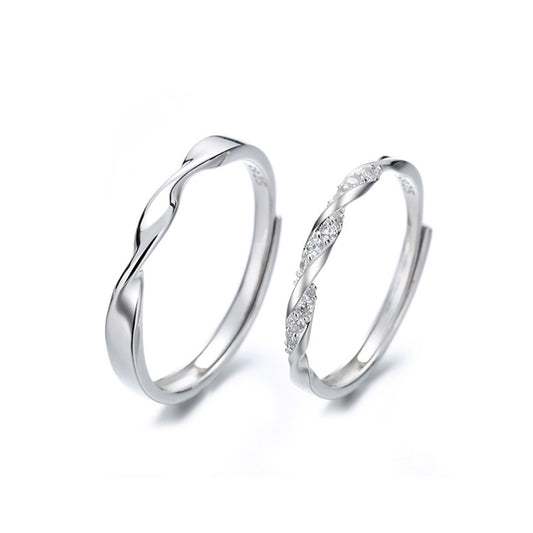 Poptopping S925 Silver Diamond Mobius Adjustable Size Couple Ring