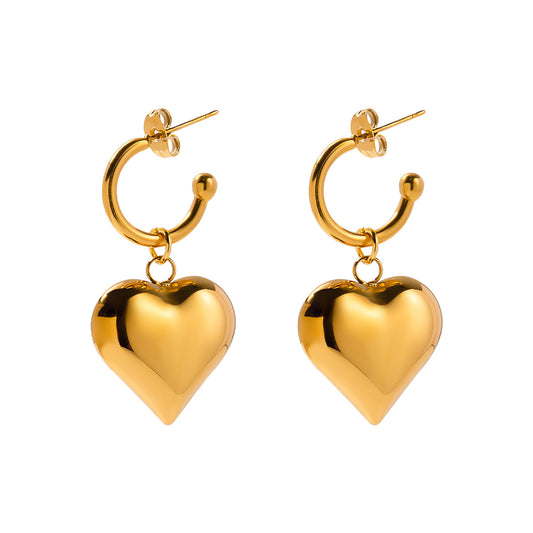 Poptopping Vintage French Heart Stainless Steel Earrings