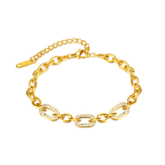 Poptopping Simple Diamond Hollowed Out Gold Chain Bracelet