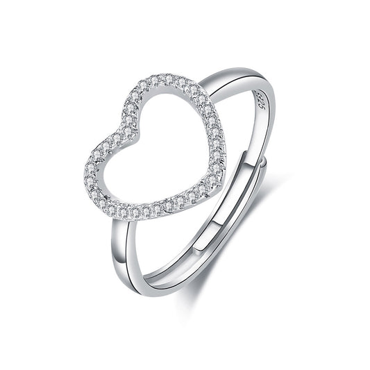 Sterling Silver and Diamond Heart Cutout Ring