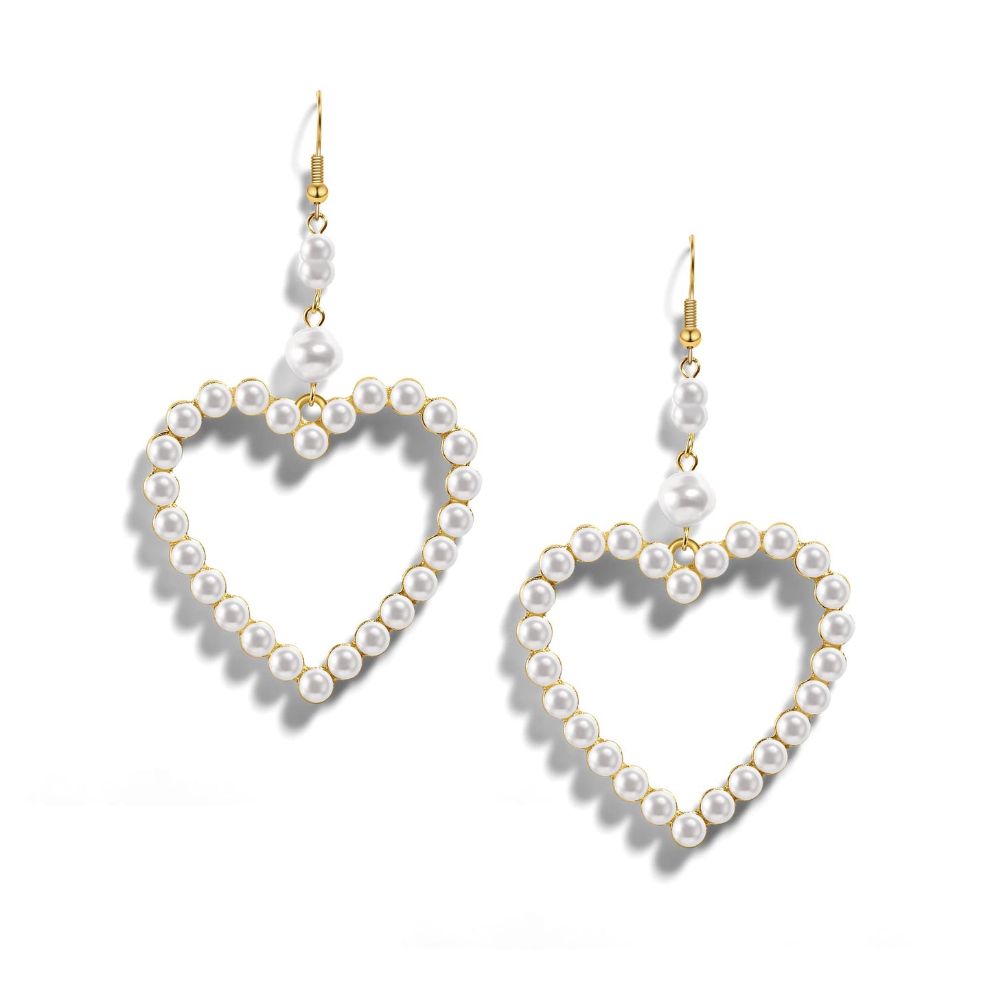 Pearl Heart Drop Earrings Love Heart Dangle Earrings