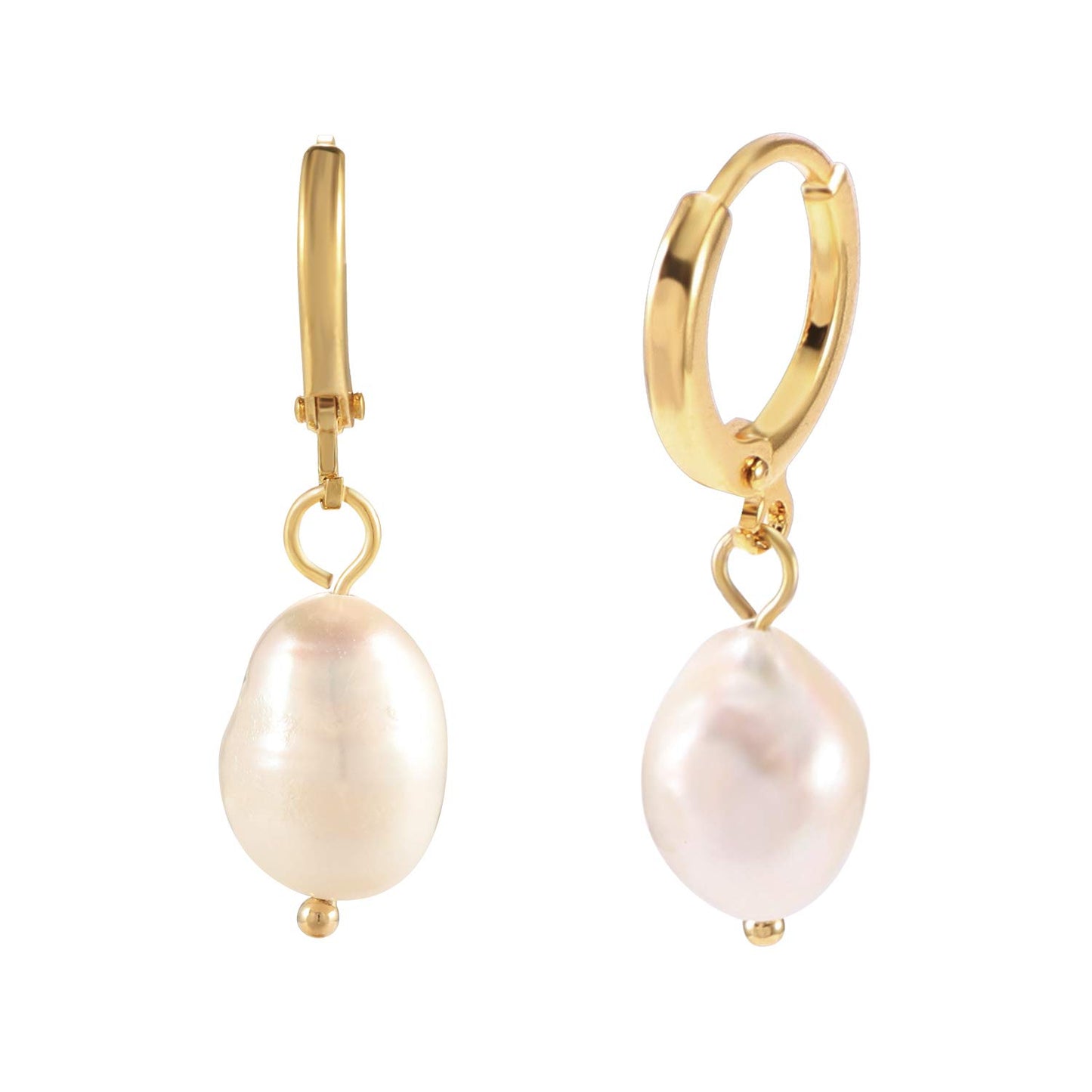 18k Gold Huggie Hoop Pearl Earrings