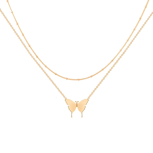 18k Gold Plated Layered Butterfly Necklace Pendant