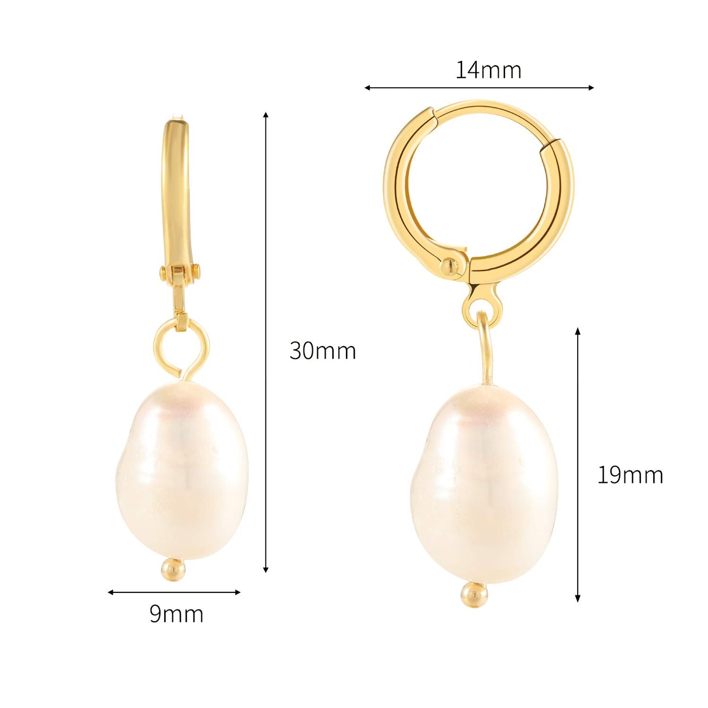 18k Gold Huggie Hoop Pearl Earrings