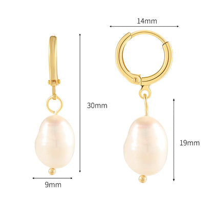 18k Gold Huggie Hoop Pearl Earrings